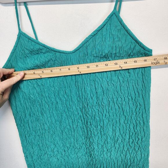 Vintage Y2K Slip Dress Size M 10 Blue Crinkle Textured V-neck Retro 2000s Chic - Picture 10 of 13